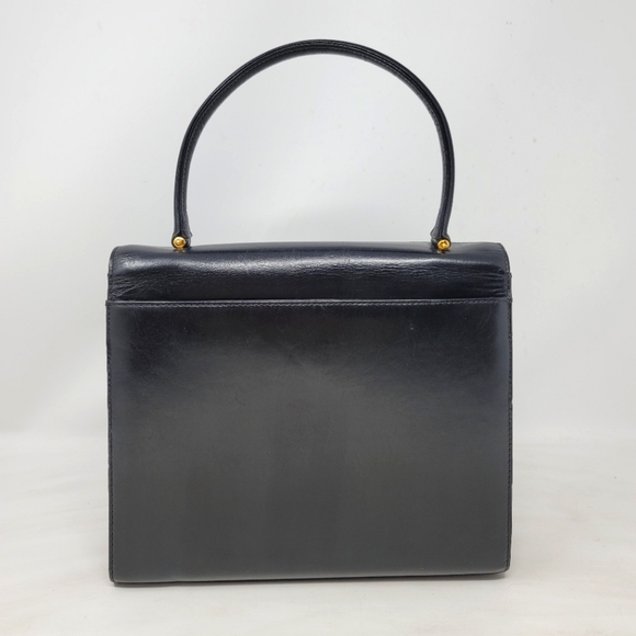 Vintage Givenchy Top Handle Kelly Black Leather Medium Tote Hand Bag Authentic - Picture 6 of 13